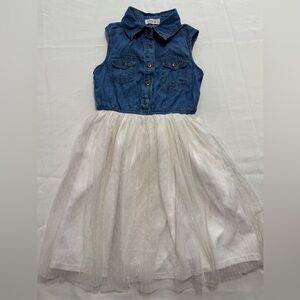 Beautees Girls Size 10 Denim Button Top Tulle Skirt Dress Lined